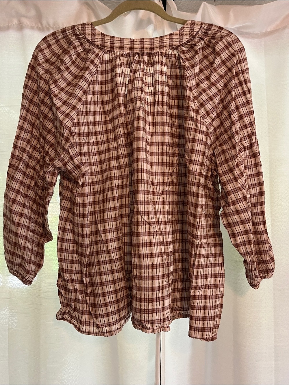 Universal Thread Plaid Button-Front Top in Pink and Brown - Picture 3 of 4